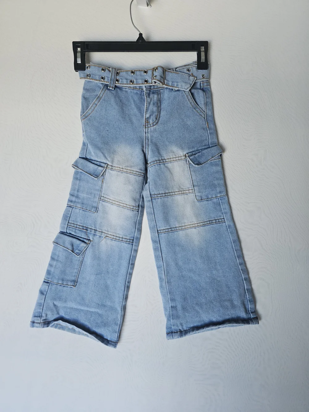 Soho Blue Denim Wide-Leg Cargo Jeans with Belt - Girls' Size 5